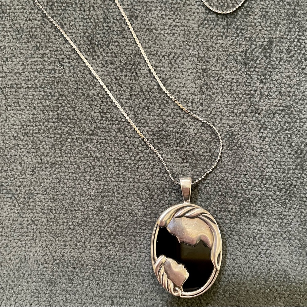 Black Onyx and Sterling Mother and Child Pendant - Picture 2 of 8
